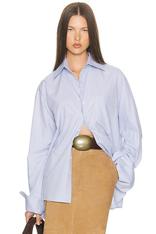 Helsa Classic Oversized Shirt in Blue Check - Blue. Size S (also in L). | FWRD 