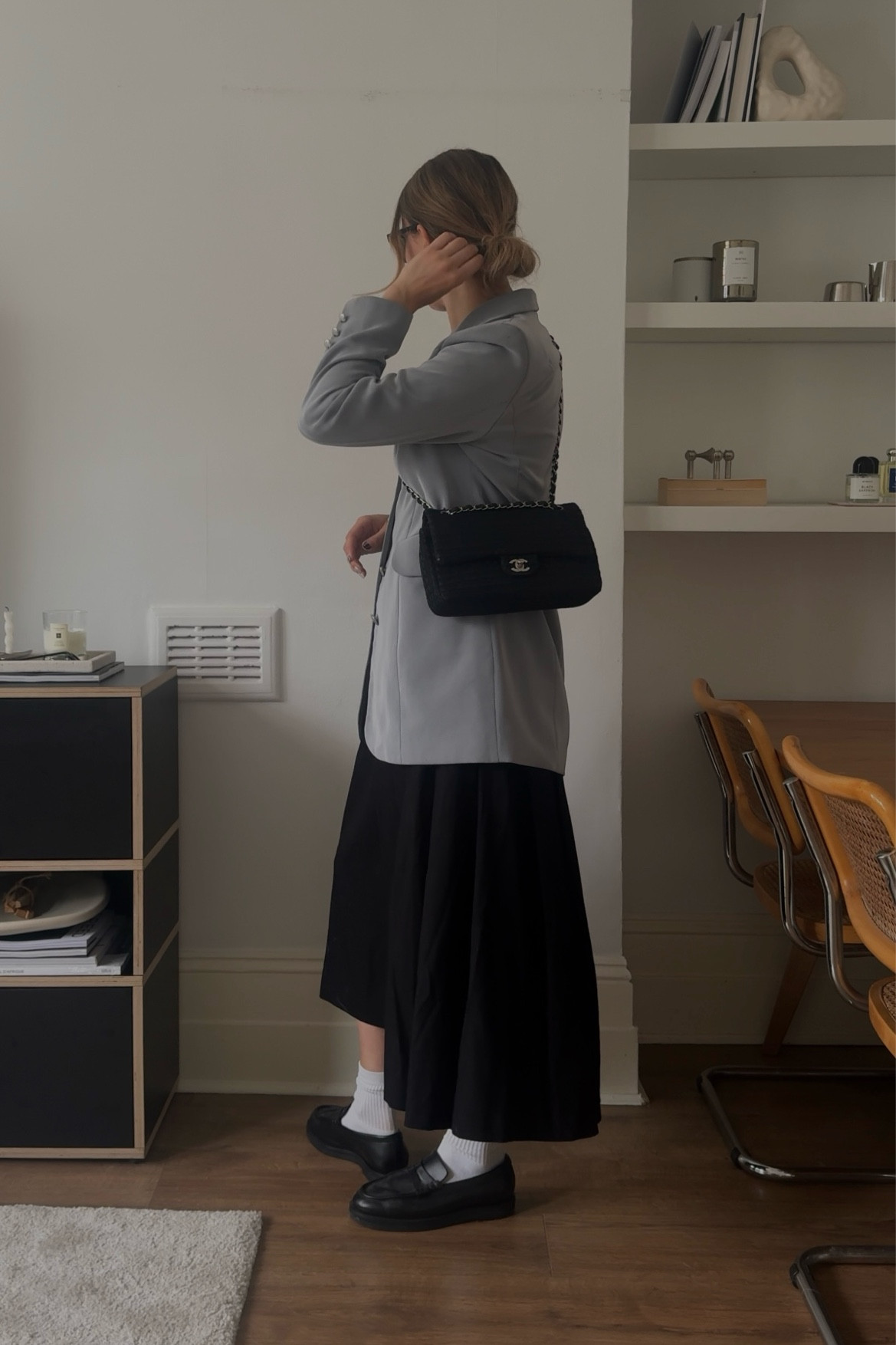 Blazer and skirt outfit 🫶🏼

Light blue, gray, minimal, pleated skirt, midi skirt, loafers, white socks, vintage Chanel, monochrome, wool, black, workwear, smart 

#LTKworkwear #LTKstyletip #LTKuk