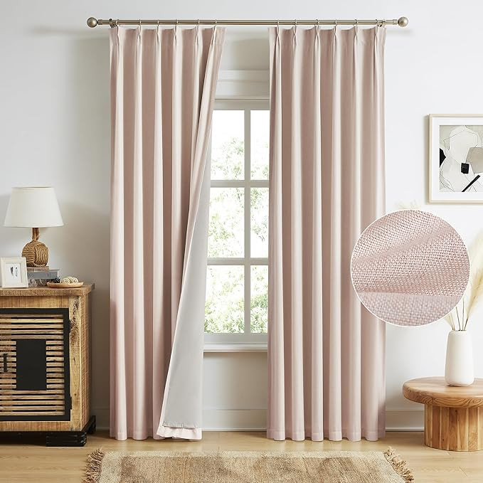 MAIHER 2 Panels Pink Full Blackout Linen Pinch Pleat Curtains Back Tab Drapes for Nursery Room Gi... | Amazon (US)