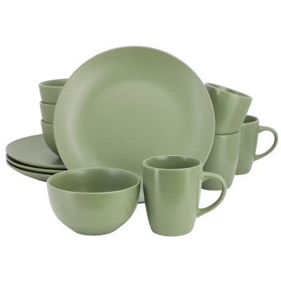 Gibson Home Everyday Plus 12 Piece Round Stoneware Dinnerware Set in Green | Target