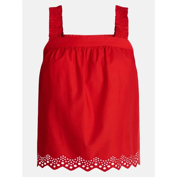 Time and Tru Women’s Eyelet Trim Cotton Tank Top, Sizes XS-XXXL | Walmart (US)