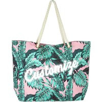 Custom Text Pink Palm Leaf Natural Canvas Beach Tote Bag Rope Handle Banana Bag-Personalized Bachelo | Etsy (US)