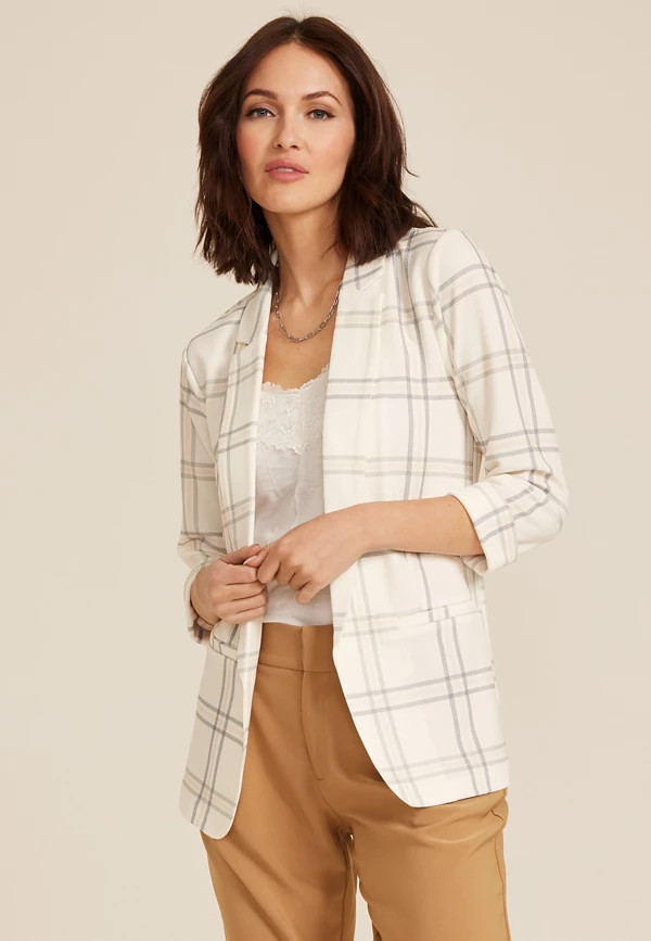 Windowpane Plaid Versa Open Front Blazer | Maurices