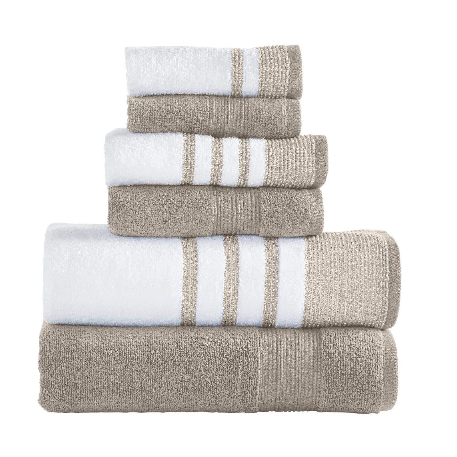 Modern Threads 6 Piece Set, 2 Bath Towels, 2 Hand Towels, 2 Washcloths, Quick Dry White/Contrast ... | Wayfair North America