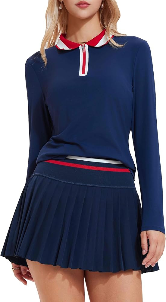 Tennis Skirt Sets for Women Zipper Color Block High Waisted Golf Polo Two Piece Skirt Set Women 2... | Amazon (US)