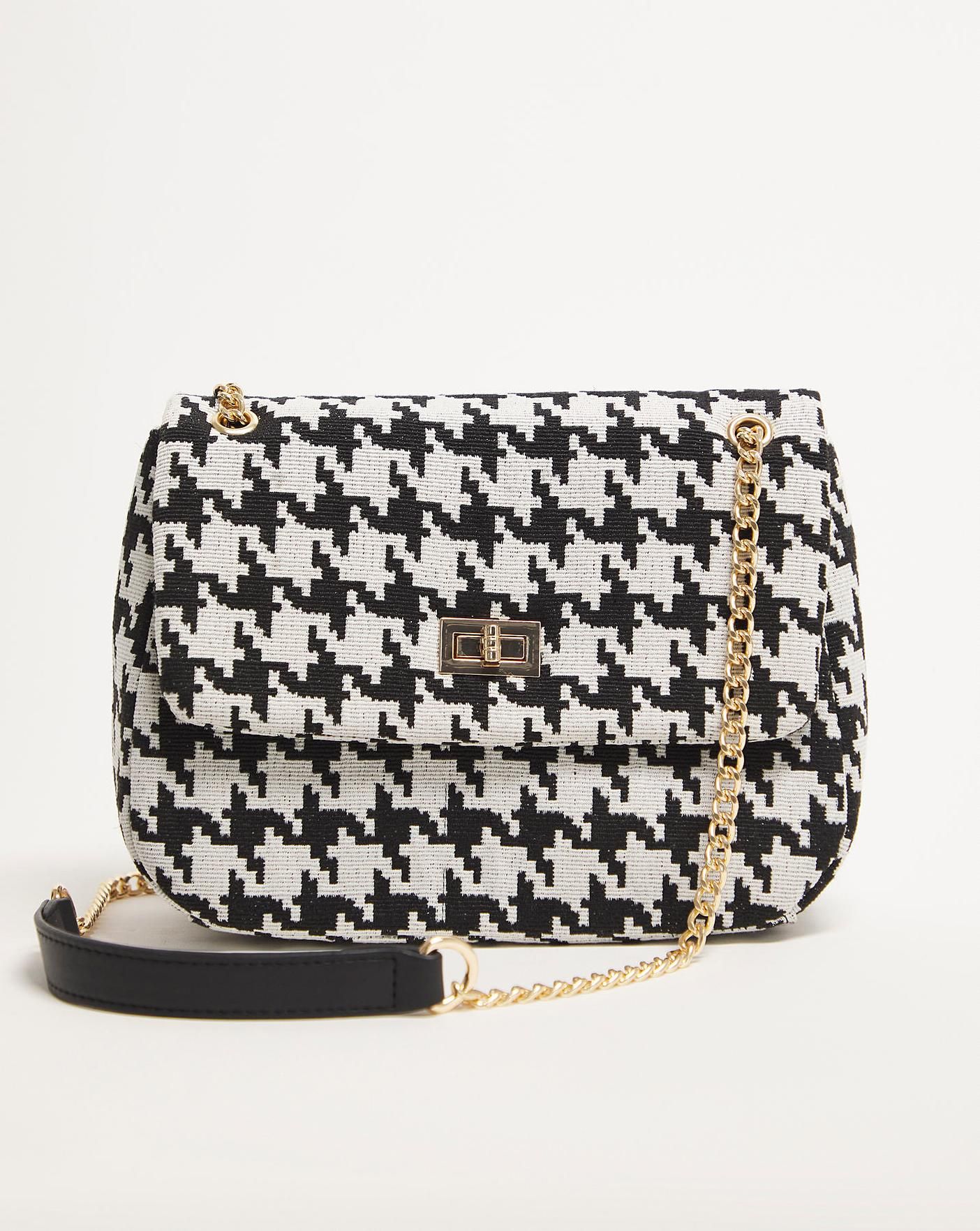Dogs Tooth Flap Over Shoulder Bag | Simply Be (UK)