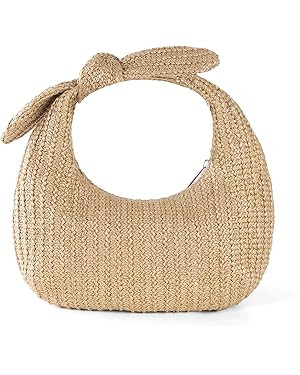 Knotted Straw Clutch Purse Bow Summer Beach Bag Dumpling Evening Handbag | Amazon (US)