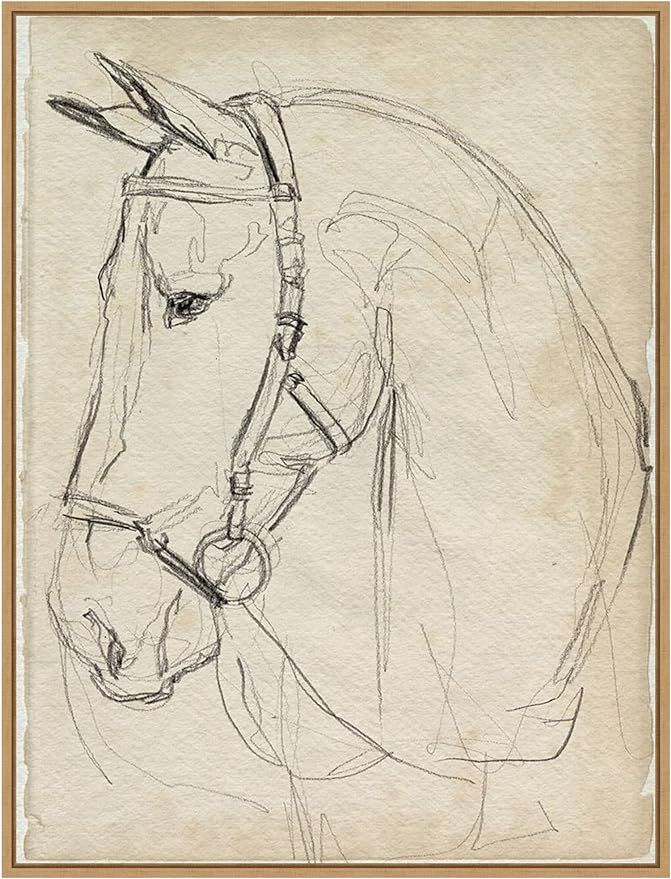 Amanti Art Framed Canvas Wall Art Print Horse in Bridle Sketch II by Jennifer Paxton Parker (23 i... | Amazon (US)