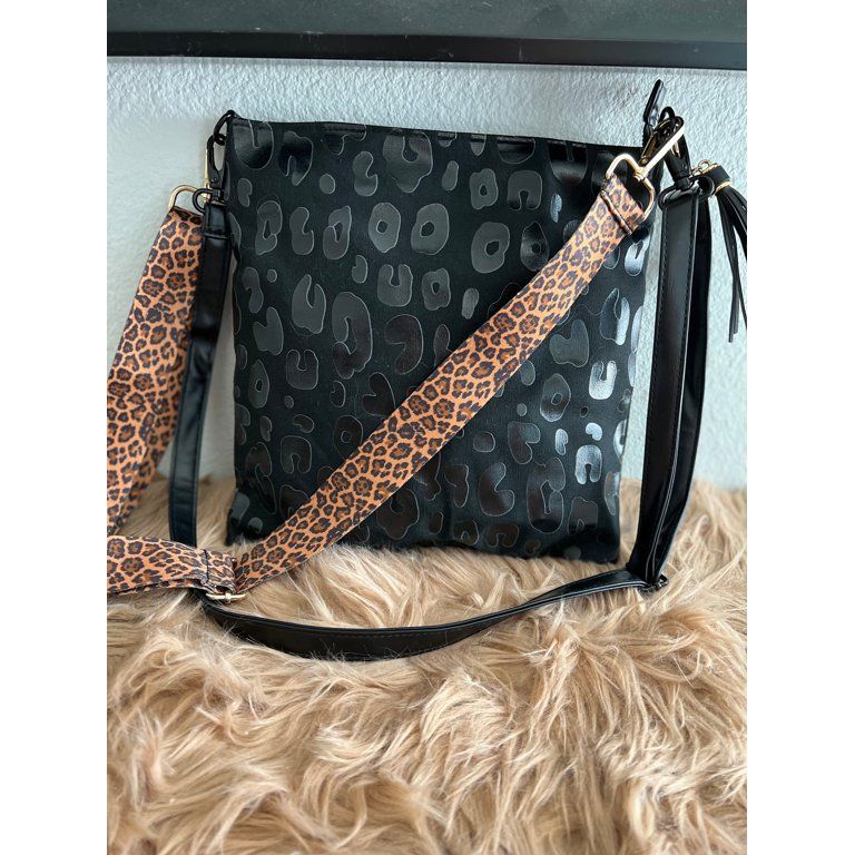Fugua Canvas Ladies Shoulder Bag With Double Straps,Black Leopard Shoulder Bag | Walmart (US)