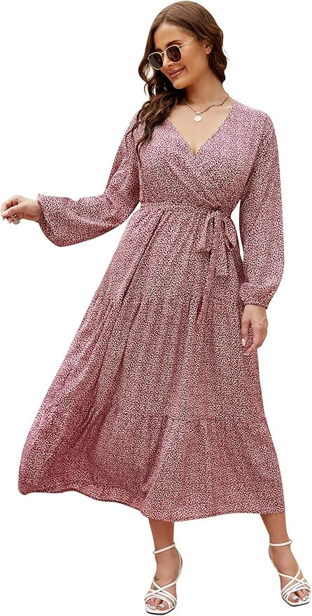 Plus Size Dress Women's V Neck Wrap A-Line Dress Plus Size Knee Length Midi Swing Dress for Curvy... | Amazon (US)