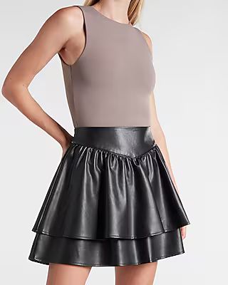 High Waisted Faux Leather Ruffle Mini Skirt | Express