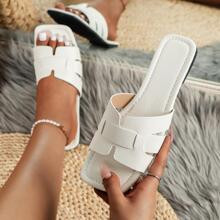 Elegant White Sandals For Women, Snakeskin Embossed Slide Sandals | SHEIN