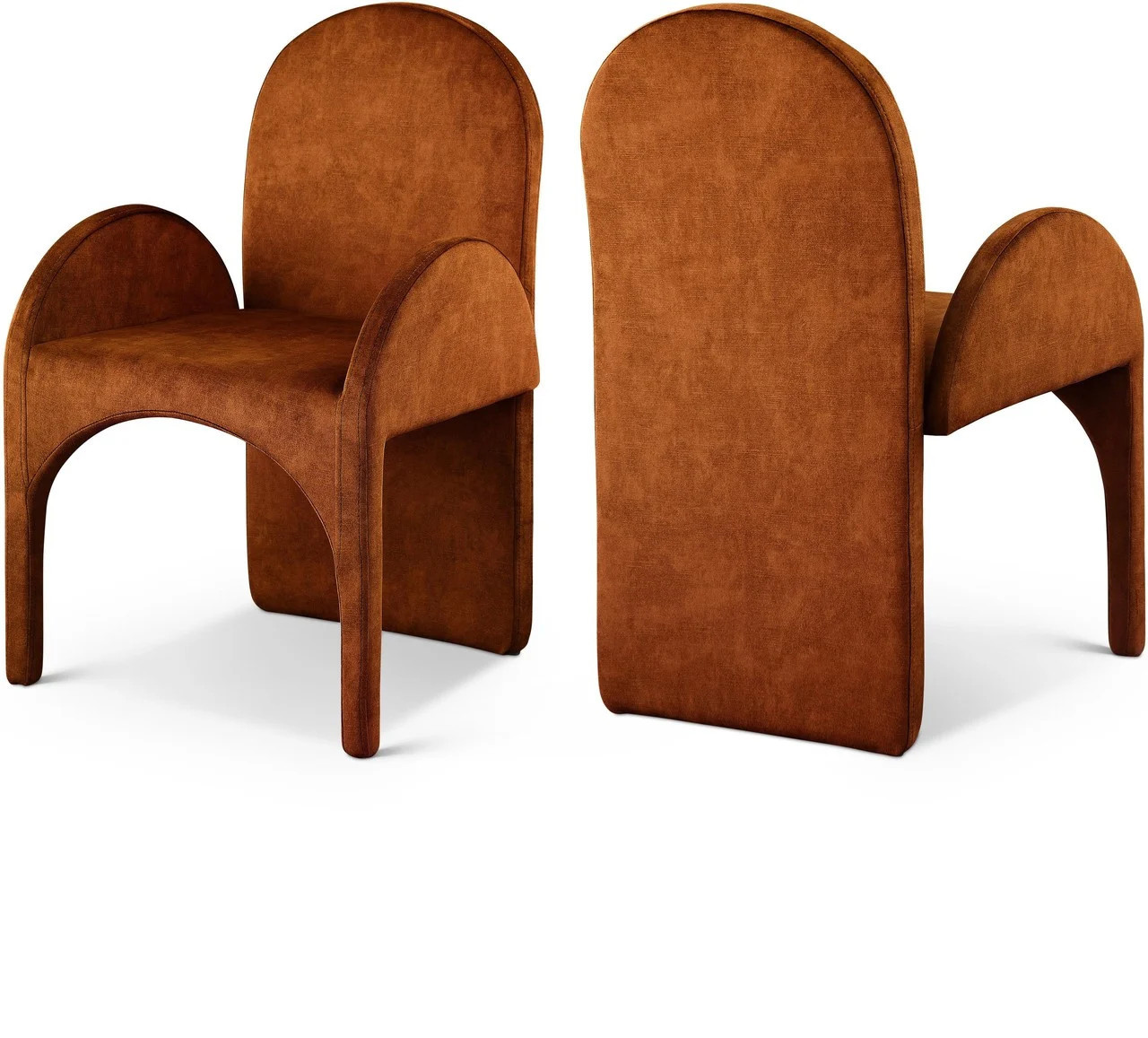 Meridian Summer Velvet Dining Arm Chair Set of 2 in Cognac