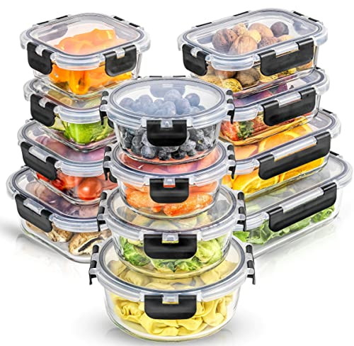 JoyJolt 24pc Borosilicate Glass Storage Containers with Lids | 12 Airtight/Freezer Safe Food Storage Containers for Pantry and Kitchen | Meal Prep Container for Lunch | Glass Tupperware Set | Amazon (US)