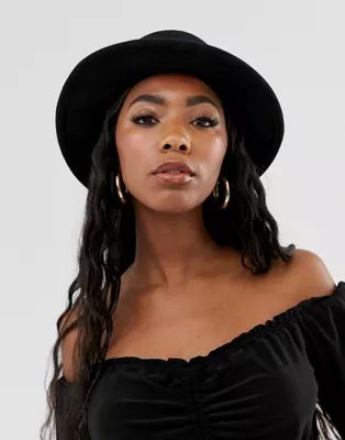 ASOS DESIGN felt hat with telescope brim and size adjuster in black | ASOS US