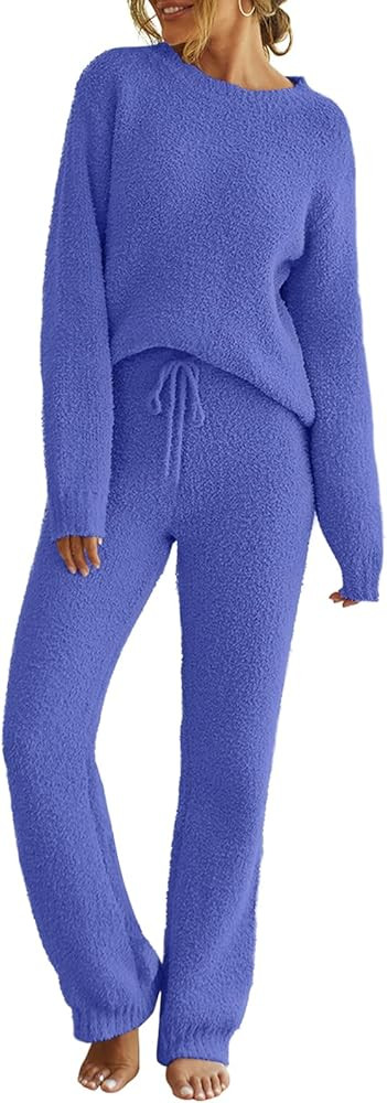 MEROKEETY Womens Pajama Sets 2025 Fall Lounge Sweater Set Cute Fuzzy Fleece 2 Piece Long Sleeve C... | Amazon (US)