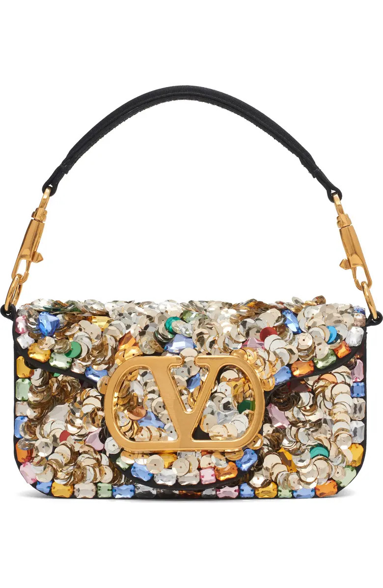 Small Locò VLOGO Paillette & Crystal Silk Satin Shoulder Bag | Nordstrom