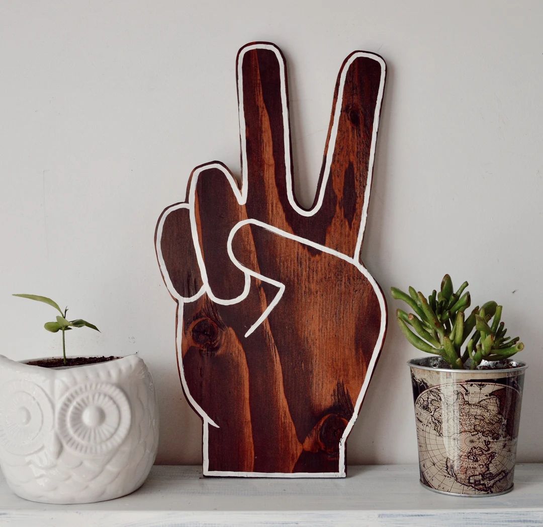 Wooden Hand Peace Sign Cutout | Bohemian Home Decor | Peace Out Sign | Hippie Style | VanLife Dec... | Etsy (US)