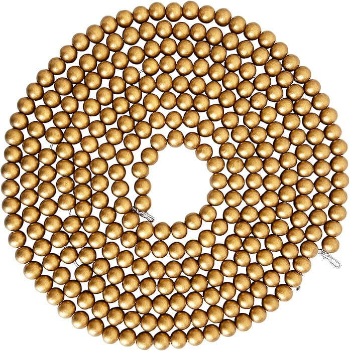 157 inch Christmas Wood Bead Garland,Gold Decorated with Xmas Tree Ornament,Farmhouse Bead Garlan... | Amazon (US)