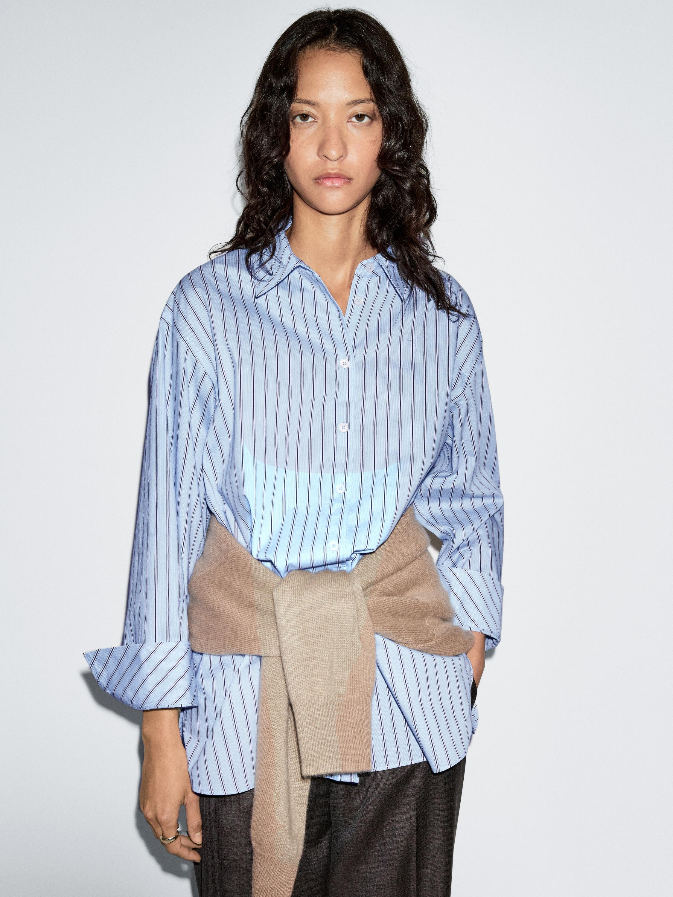 Striped cotton blend shirt | Massimo Dutti UK