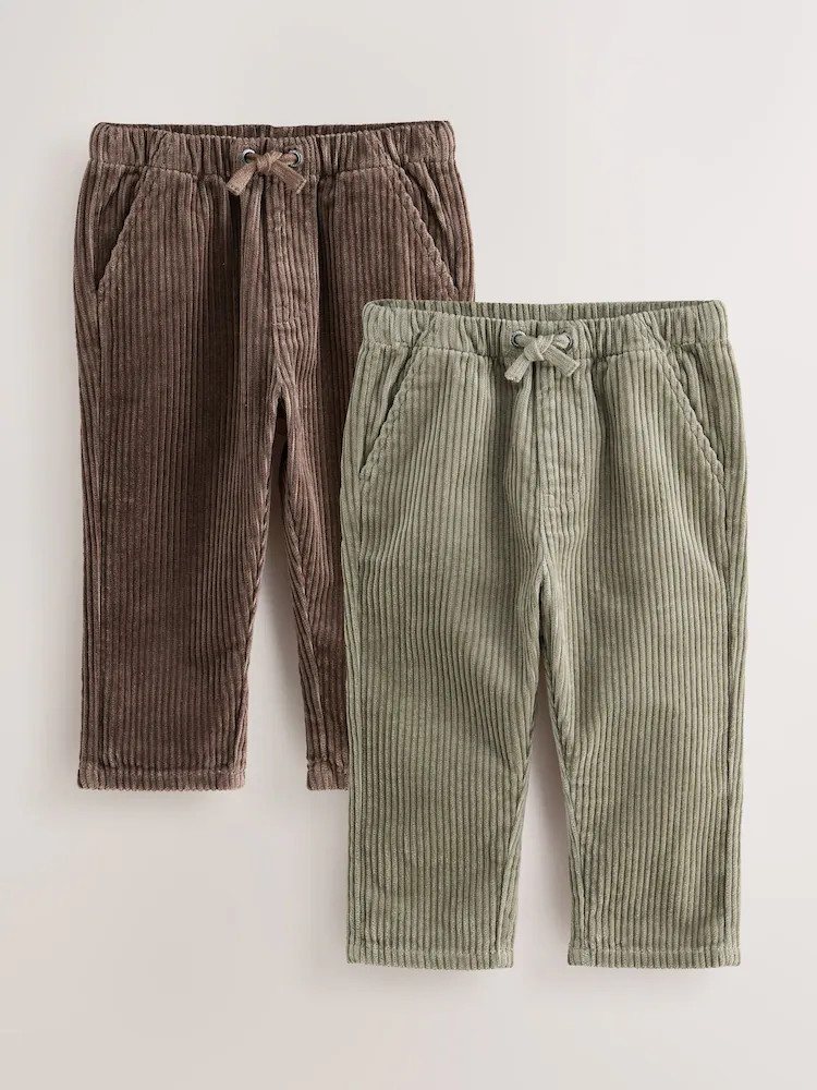 Brown/Sage Green Corduroy Pull On Trousers 2 Pack (3mths-7yrs) | Next US