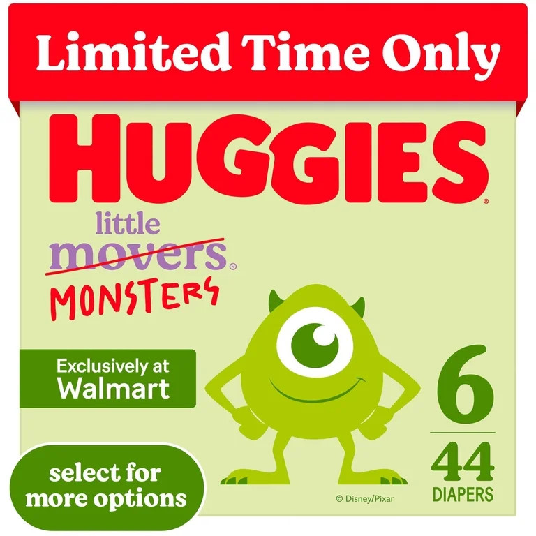 Huggies Little Movers Baby Diapers, Little Monsters Edition, Size 6 (28-44 lbs), 44 Count | Walmart (US)