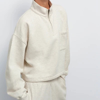 Organic Fleece Cropped Half-Zip Sweatshirt | MATE The Label