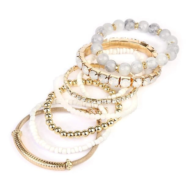 RIAH FASHION Multi Color Stretch Beaded Stackable Bracelets - Layering Bead Strand Statement Bang... | Amazon (US)