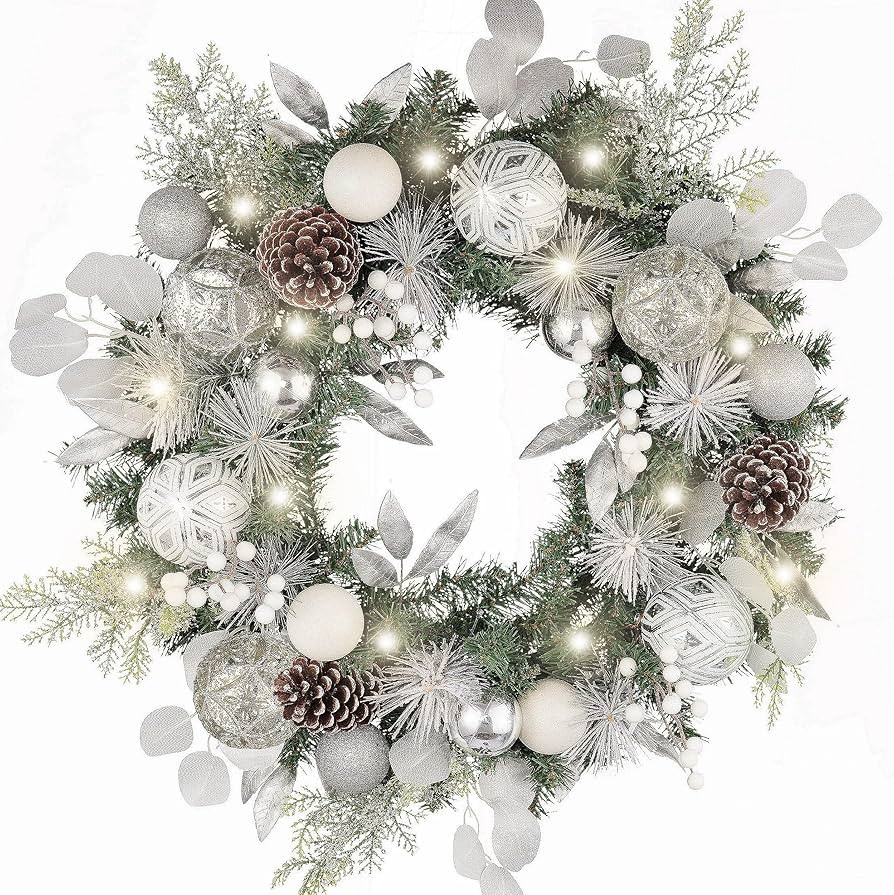 Valery Madelyn 24'' Pre-Lit Christmas Wreath for Front Door with Light, Large Lighted Outdoor Chr... | Amazon (US)