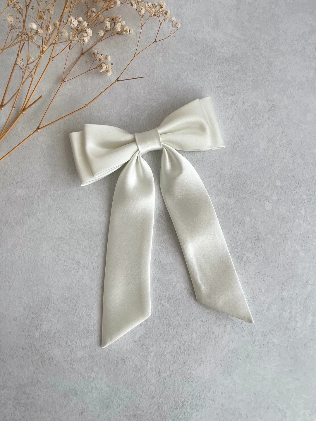 Ivory Satin Sturdy Bow White Double Bow With Tail Slim Double Bow for Bride Bow for Wedding Party... | Etsy (US)