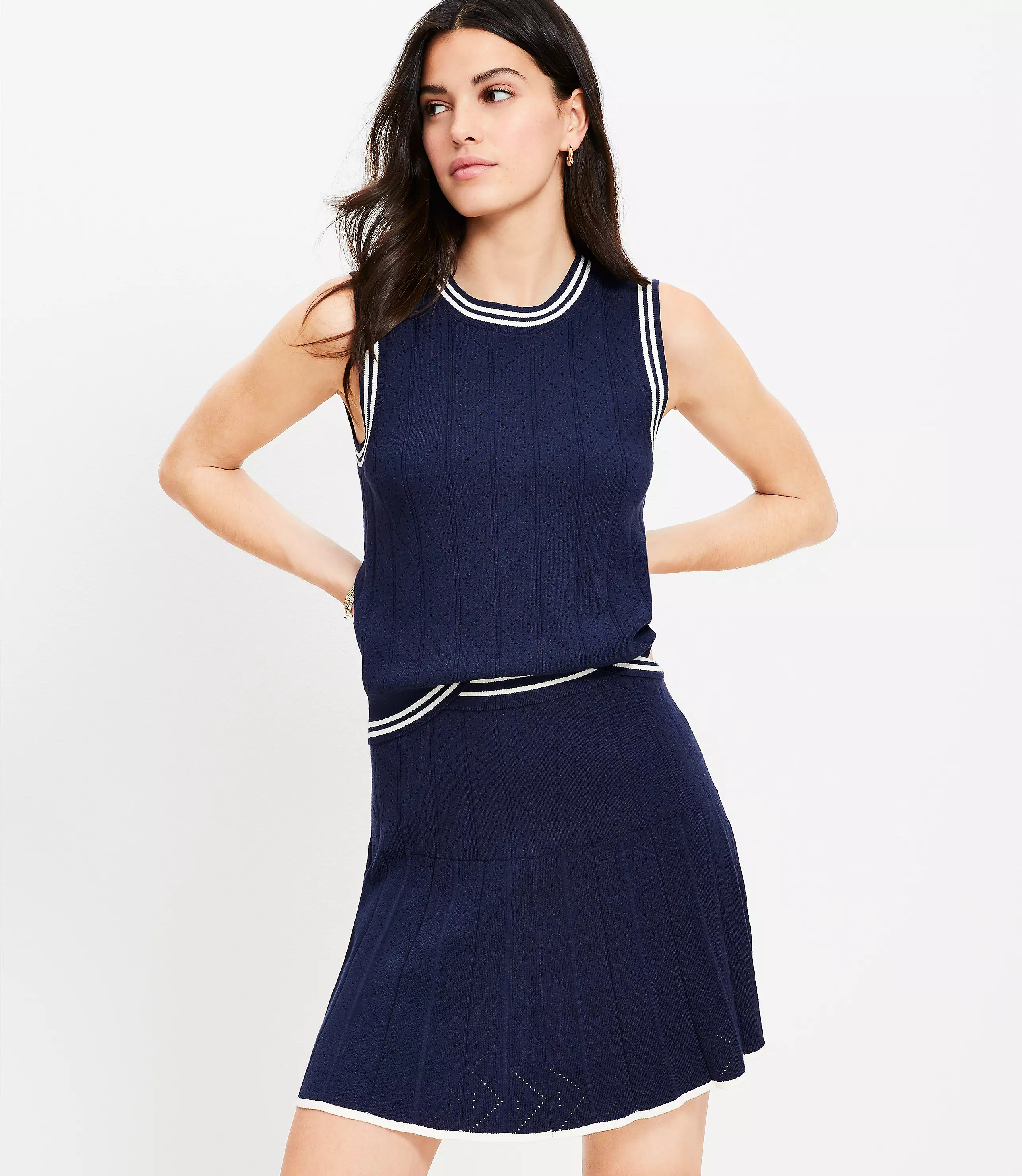 Pointelle Pleated Mini Sweater Skirt | LOFT