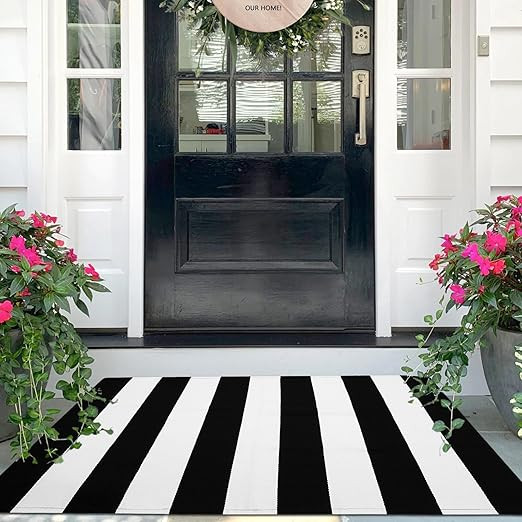 IOHOUZE Black White Striped Rug -27.5" X 43" Front Door Mats Outdoor,Washable Rug for Front Porch... | Amazon (US)