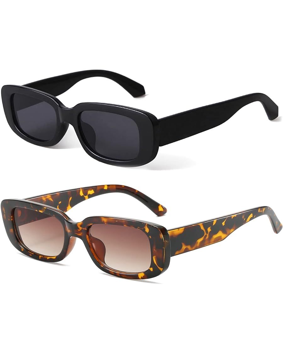 KUGUAOK Retro Rectangle Sunglasses Women and Men Vintage Small Square Sun Glasses UV Protection ... | Amazon (US)