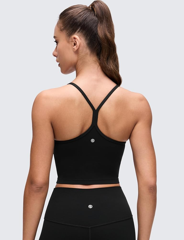 CRZ YOGA Butterluxe Y Back Crop Tank Tops for Women - Spaghetti Straps Racerback Padded Yoga Work... | Amazon (US)