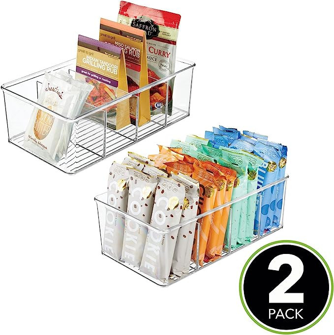 mDesign Plastic Divided Bin Storage Containers - Perfect for Fridge, Cabinet, Pantry, and Home Or... | Amazon (US)