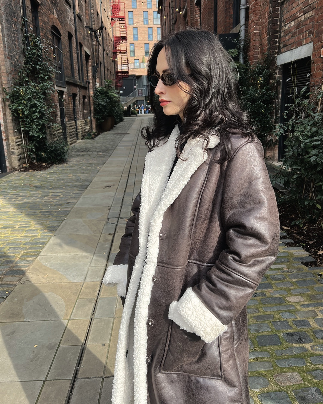 bodysuit, shearling coat, oval sunglasses, belt, jeans, boots, suede bag, winter outfit, autumn outfits, french connection, asos, net a porter, demellier, mango, cos, arket, abercrombie & fitch 
