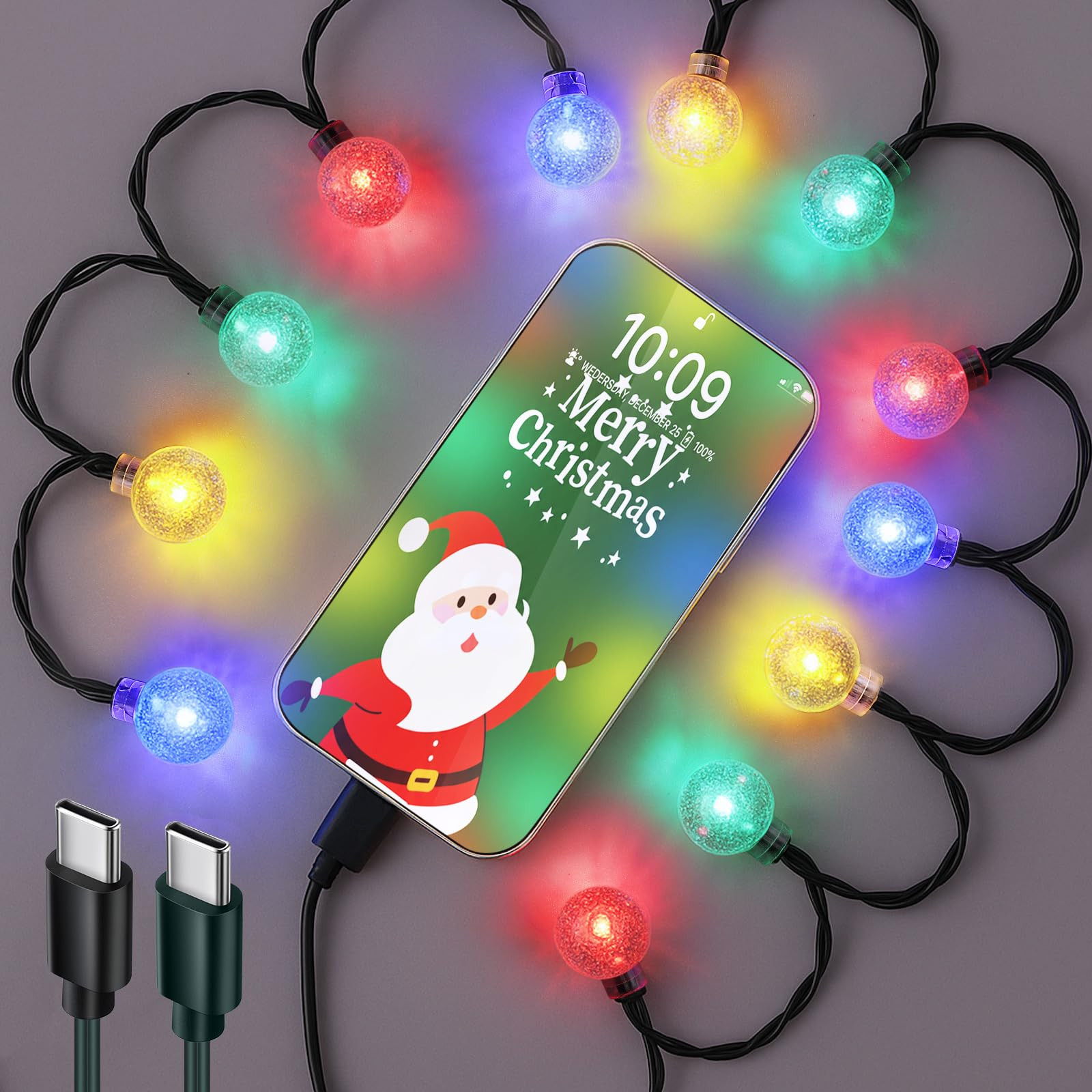 USB C to USB C Cable Christmas Light Phone Charger Cable, Multicolor 56 Inches Light Phone Charge... | Amazon (US)