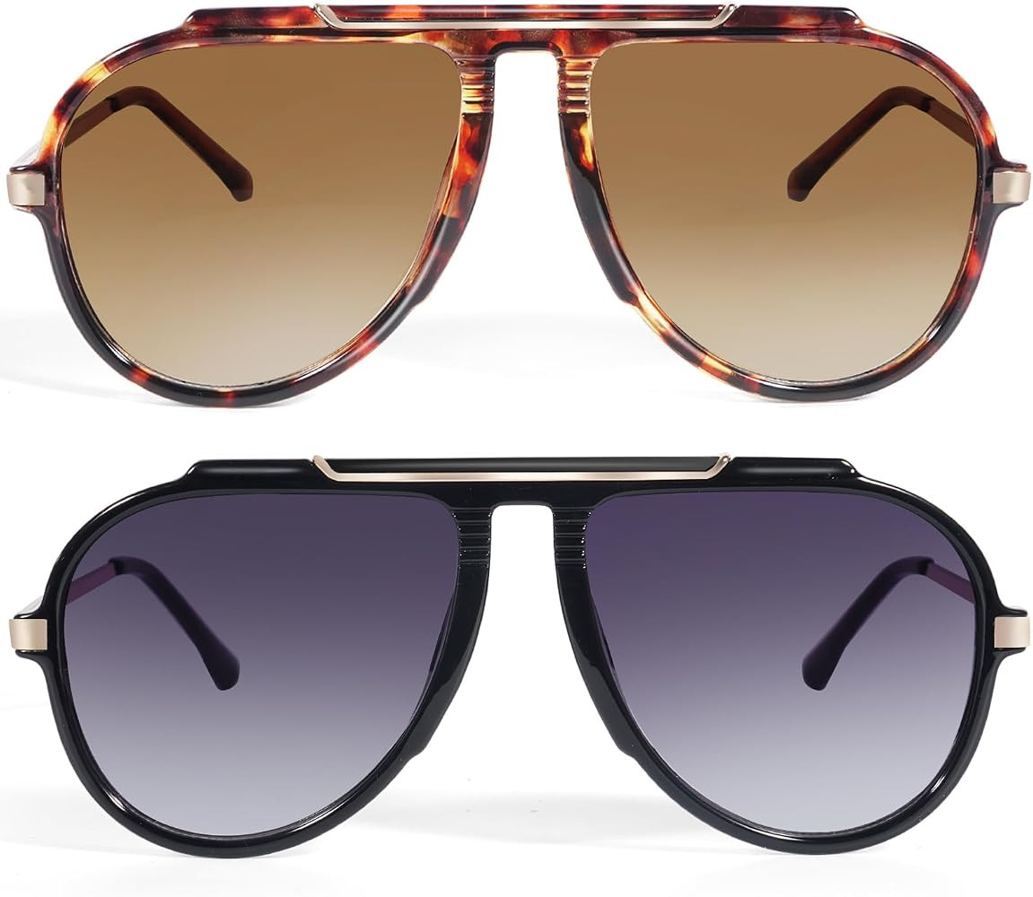 milramtob Oversized Aviator Sunglasses for Women Men Retro 70s Glasses Trendy Designer Vintage Me... | Amazon (US)
