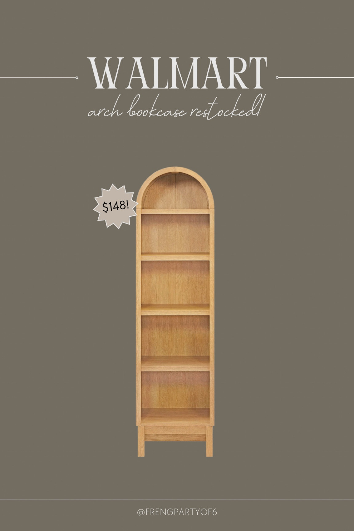 The narrow Walmart arch bookshelf is back in stock in this wood color! We have this in black and love it, it’s so cute! Great quality and price 👌

#LTKHome
