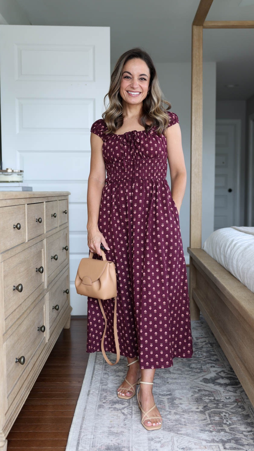 Four petite-friendly early fall dresses! 

Burgundy maxi (Target): xs 
Shoes (Dolce Vita): true to size

#LTKPetite