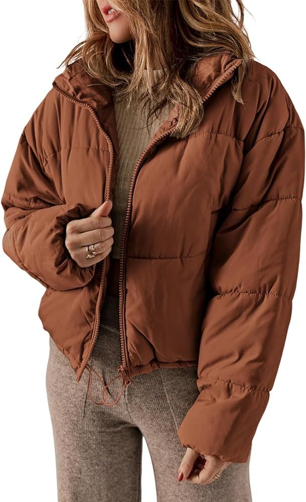 Dokotoo Womens Winter Quilted Jackets Long Sleeve Full Zip Puffer Jacket Coats with Pockets | Amazon (US)
