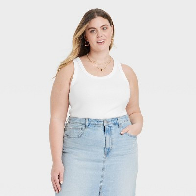 Women's 90s Ribbed Tank Top - Universal Thread™ White 1X: Heavyweight Cotton Spandex Pullover | Target