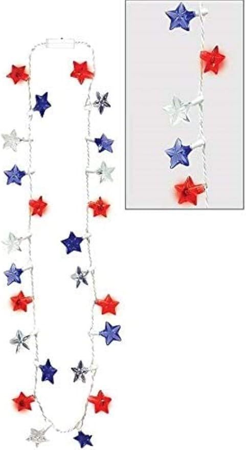 Amscan Light-Up LED Patriotic Red, White & Blue Plastic Stars 32" Necklace, Multi Color | Amazon (US)