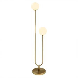 Meyer&Cross Dufrene 2-Light Brass/White Milk Floor Lamp with Glass Shades FL1573 - The Home Depot | The Home Depot