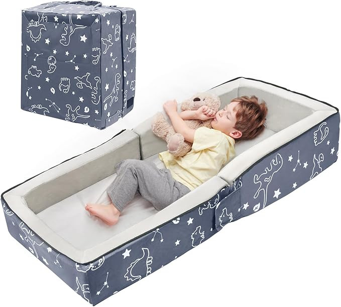 Toddler Travel Bed, Portable Kids Floor Bed for Sleeping with Foam Mattres, Washable Toddler Cot ... | Amazon (US)