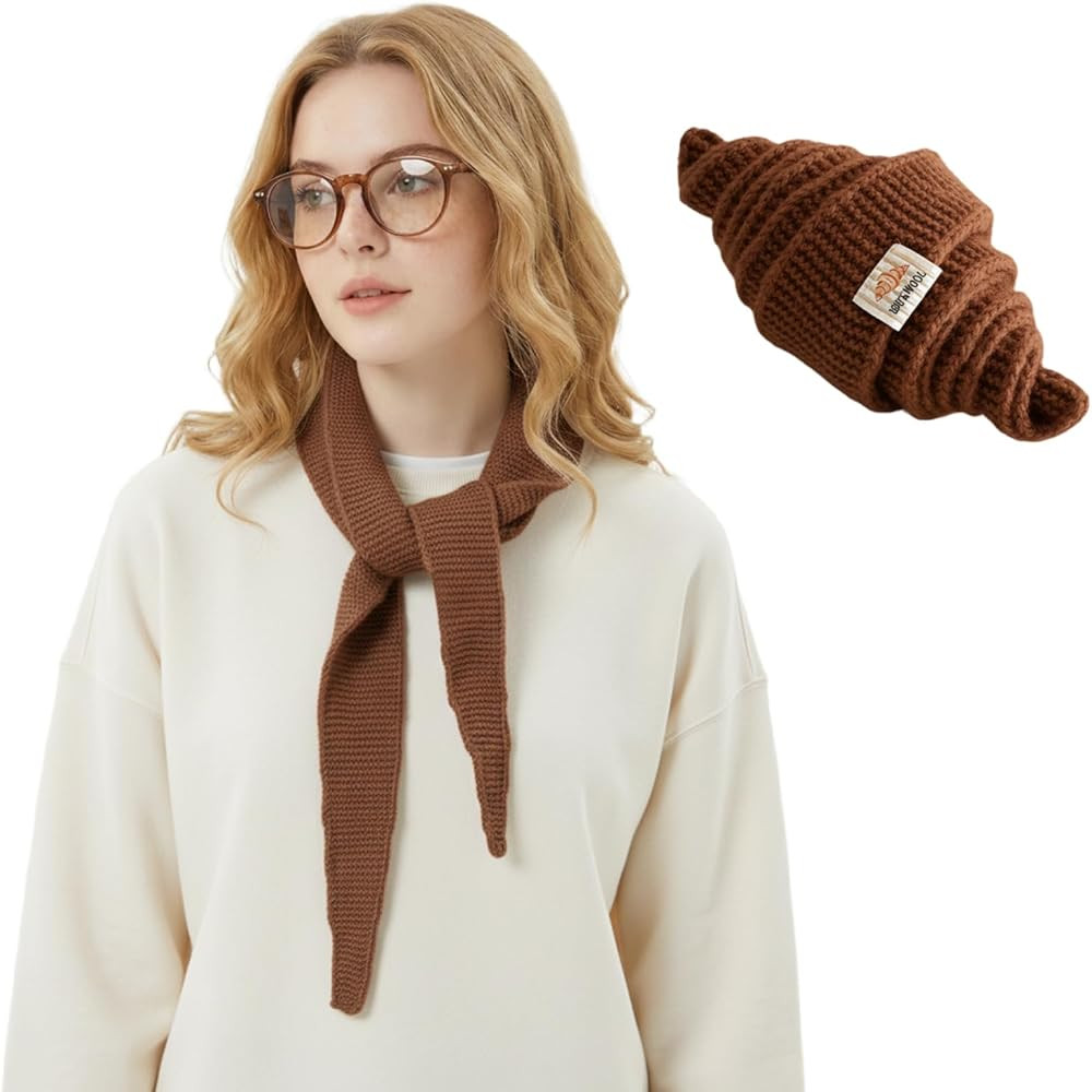 Women Croissant Scarf Wool Knit Triangle Scarf Small Soft Winter Neck Gaiter Warmer Kawaii Cute C... | Amazon (US)