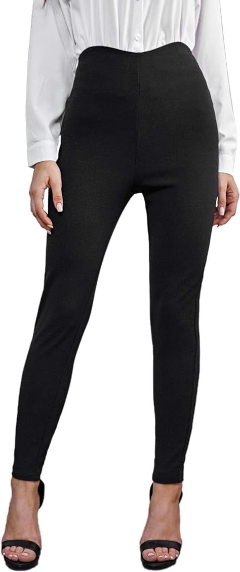 SheIn Women's High Waist Solid Button Fly Skinny Cropped Pants | Amazon (US)