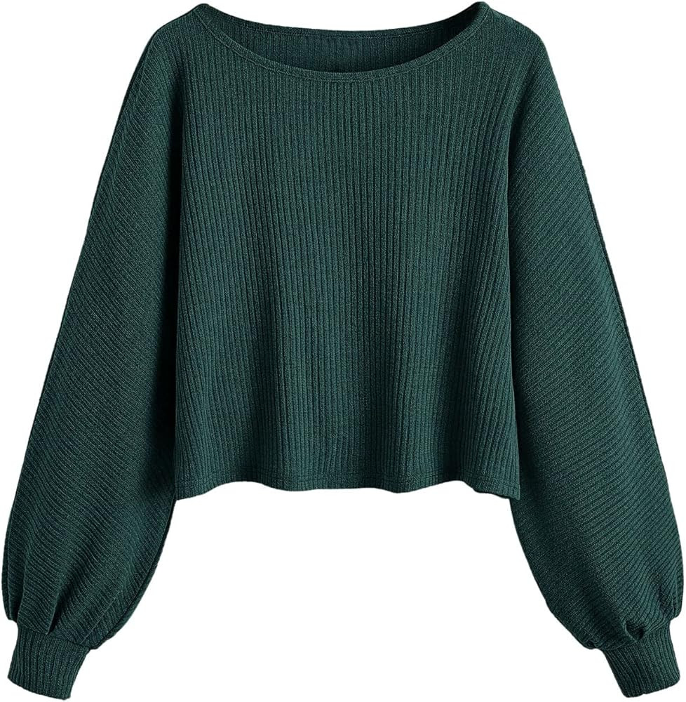 SweatyRocks Women's Casual Crewneck Raglan Long Sleeve Ribbed Knit Crop Top Cropped Sweater | Amazon (US)