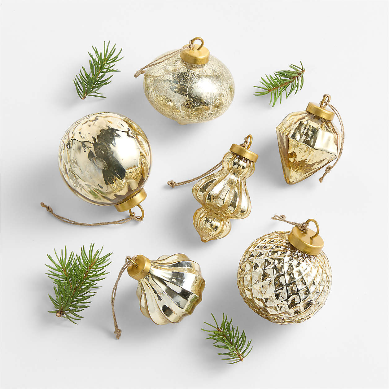 Gold Mercury Glass Christmas Ornaments, Boxed Set of 6 + Reviews | Crate & Barrel | Crate & Barrel