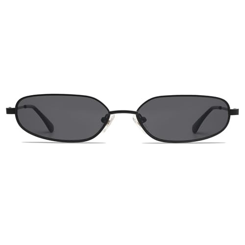 Appassal Small Oval Sunglasses For Women Men Retro Rectangle Metal Sun Glasses AP3685,Matt Black/Dark Grey | Amazon (US)